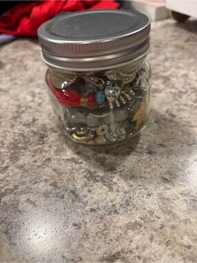 Small Clear Glass Treat Jar with Silver Lid - Red Accent